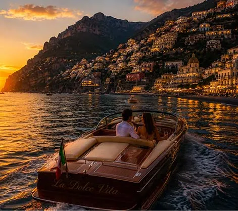 Sunset Boat Along The Coast